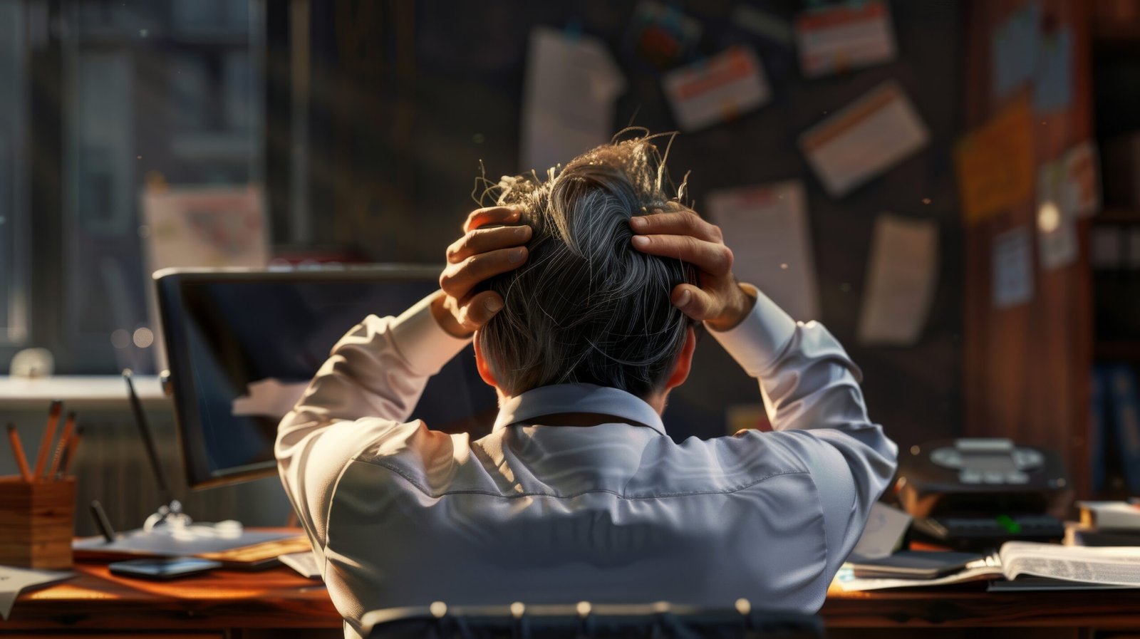 Profissional refletindo sobre perda de sentido no trabalho